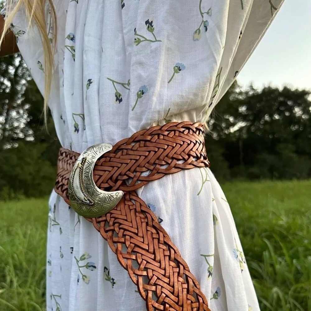 LEATHEROCK Turquoise Woven Belt Boho Western Leather Southwest Medallion Tessa